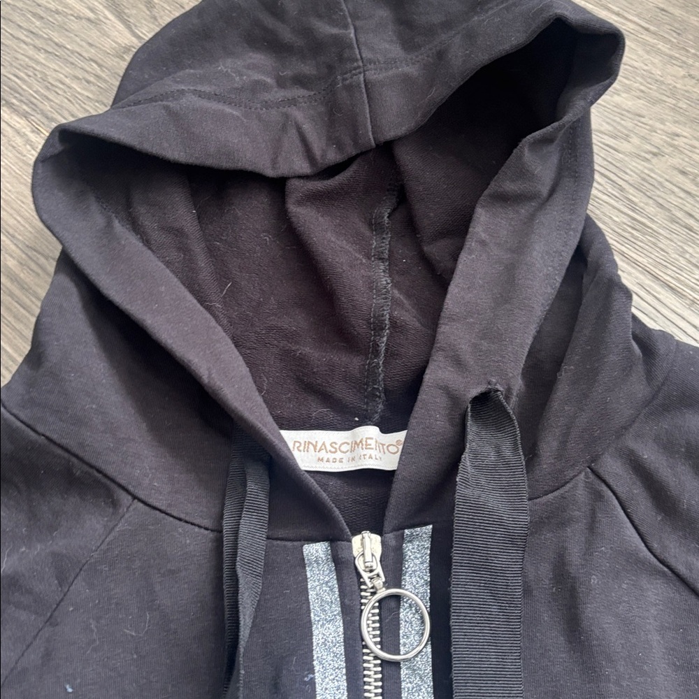 Rinascimento | Black Zip Up Hoodie With Silver Sparkle Accent Size Large - Picture 4 of 9